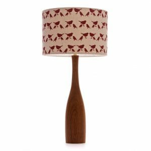 Large Elm bottle table lamp with Red birdie shade