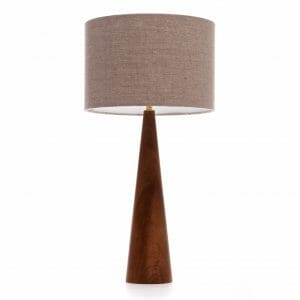 Large Elm cone table lamp with Grey linenshade