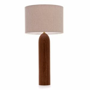 Large Elm tower table lamp with Cream linen shade