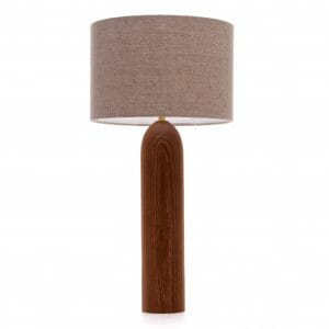 Large Elm tower table lamp with Grey linen shade
