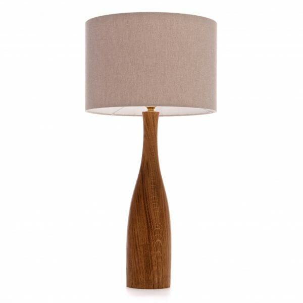 Large Oak bottle table lamp with Cream linen shade