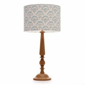 Large Oak Candlestick table lamp with Blue Gracie shade