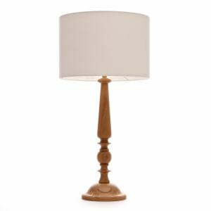 Large Oak Candlestick table lamp with Cream shade - Wooden candlestick lamp