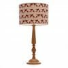 Large Oak Candlestick table lamp with Red birdie shade