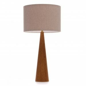 Large Oak Cone Table lamp with Cream linen shade