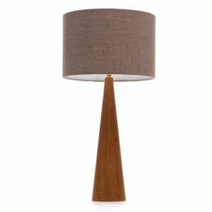 Large Oak Cone Table lamp with Grey linen shade