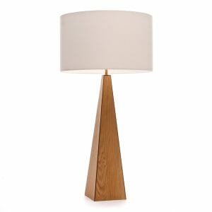 Oak and Walnut large pyramid table lamp with Cream shade. Walnut trim.