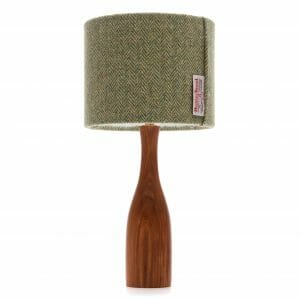 Elm bottle bedside table lamp with Green Harris tweed shade