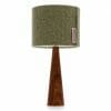 Elm cone bedside table lamp with Green Harris tweed shade