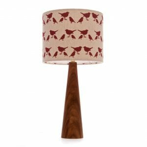 Elm cone bedside table lamp with Red birdie shade