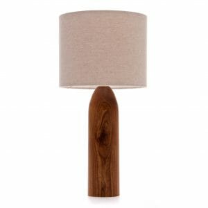 Elm tower bedside table lamp with Cream linen shade