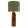 Elm tower bedside table lamp with Green Harris Tweed shade