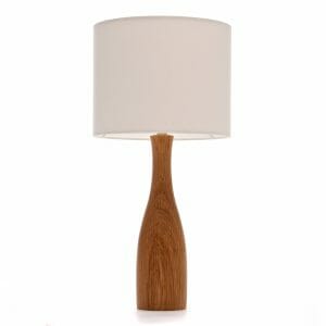 Oak bottle bedside table lamp with Cream shade