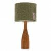 Oak bottle bedside table lamp with Green Harris tweed shade