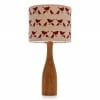 Oak bottle bedside table lamp with Red birdie shade