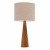 Oak cone bedside table lamp with cream linen shade