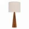 Oak cone bedside table lamp with cream shade - wooden bedside table lamp