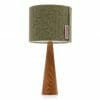 Oak cone bedside table lamp with Harris tweed shade