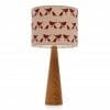 Oak cone bedside table lamp with Red birdie shade