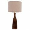 Walnut Groove bedside table lamp with Cream linen shade