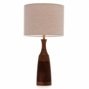 Walnut Groove bedside table lamp with Cream linen shade