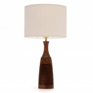 Walnut Groove bedside table lamp with Cream shade