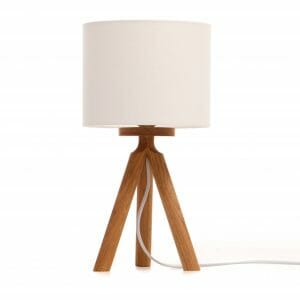 Oak Tripod bedside table lamp with cream shade
