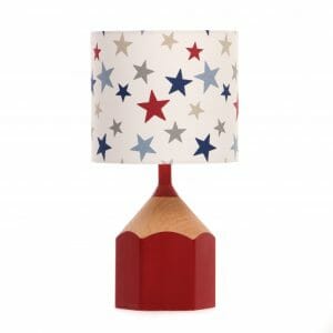 Red pencil lamp with multicolour star lampshade