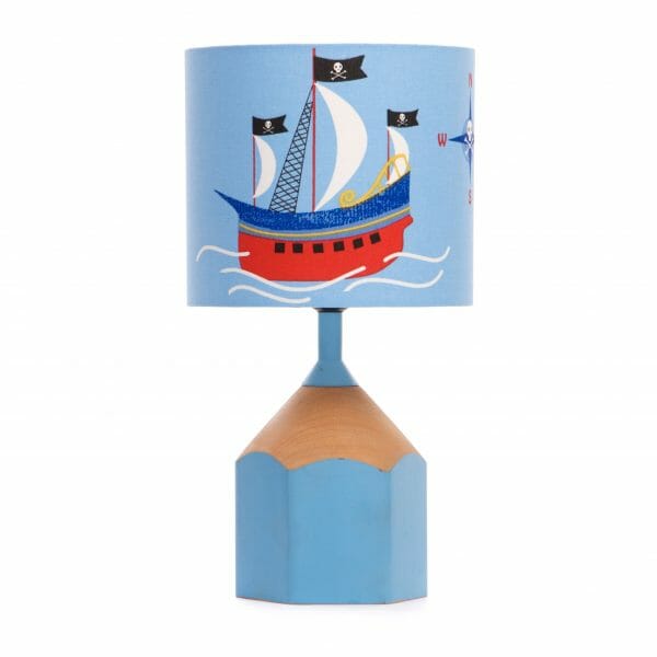 Light blue pencil lamp with Pirate lampshade