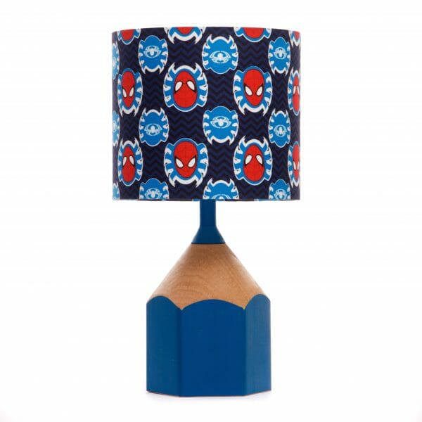 Blue pencil lamp with Spiderman lampshade