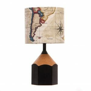 Black pencil lamp with Map of the world lampshade